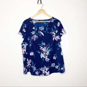 Lane Bryant Floral Boquet Flutter Sleeve Blouse